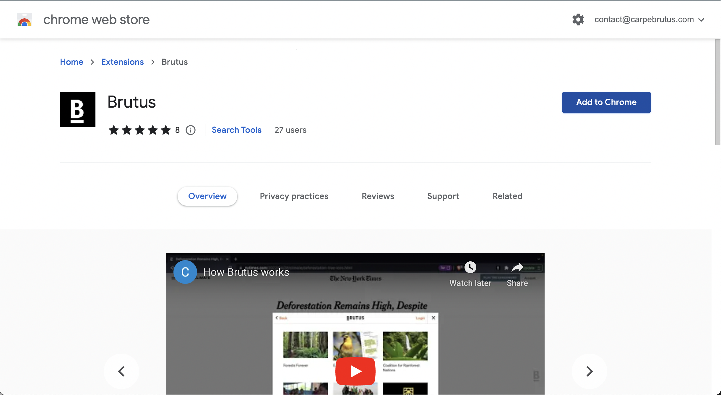 Brutus extension in Chrome web store